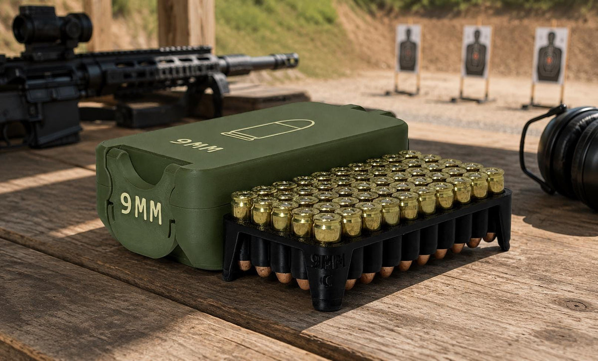 Compact 9mm Ammo Storage Box | 50 Round Organizer