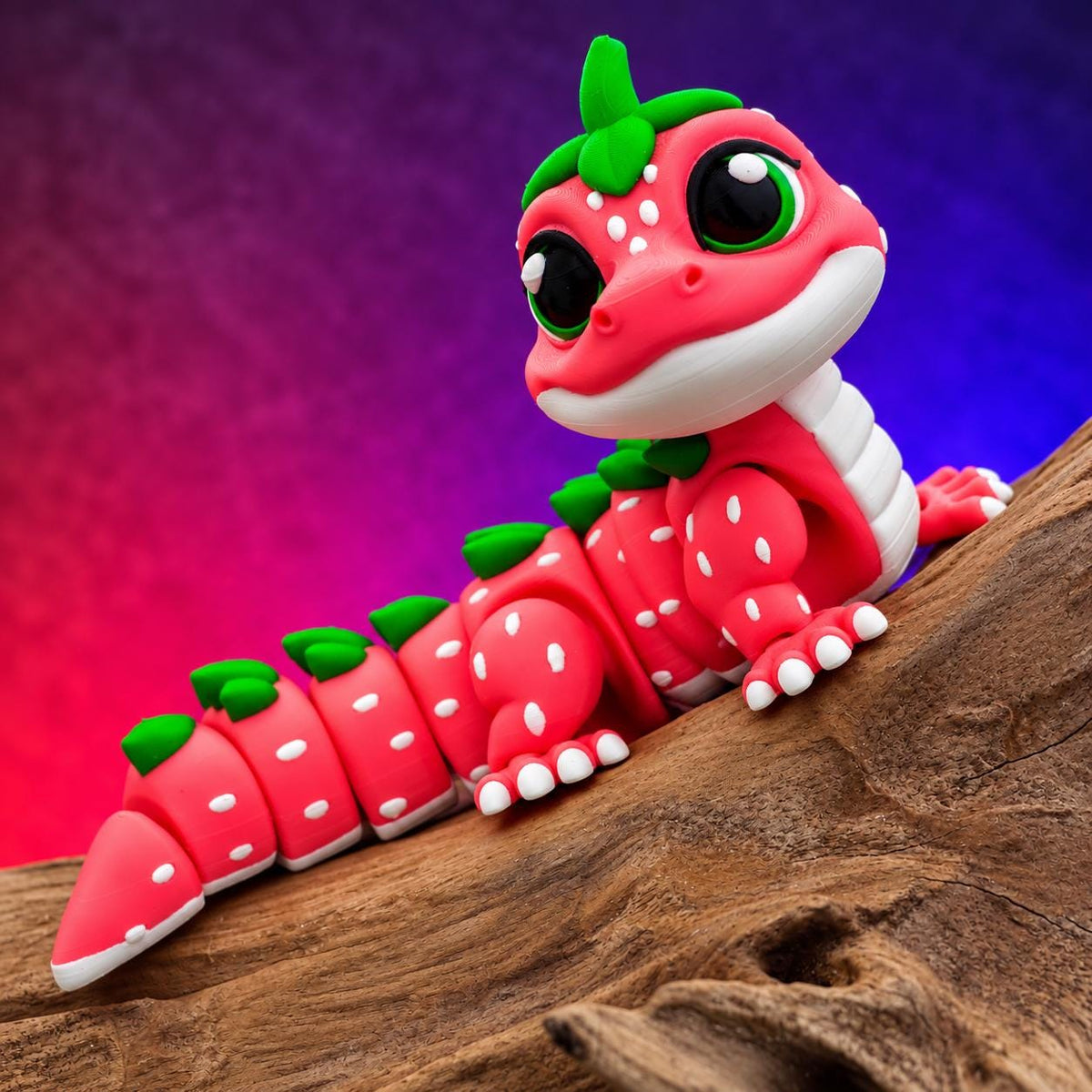 Strawberry Gecko 3D Printed Articulated Fidget Toy, Cute Flexi Gecko, Strawberry Desk Buddy