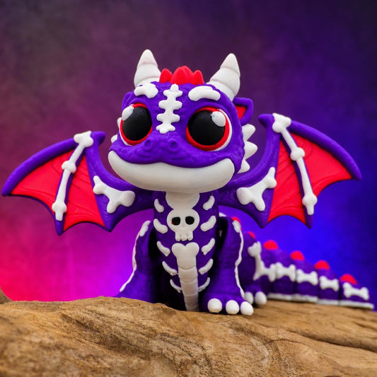 Spooky Dragon 3D Printed Articulated Dragon, Halloween Flexi Dragon, Cute Skeleton Fidget Toy