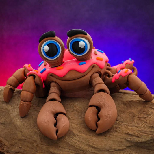 Donut Crab 3D Printed Articulated Toy, Cute Flexi Crab, Donut Fidget Toy