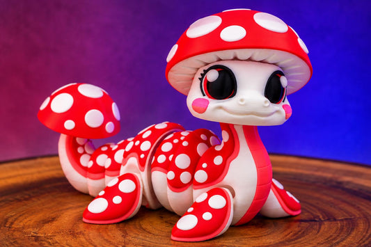 Mushroom Nessie 3D Printed Articulated Desk Toy, Flexible Loch Ness Monster, Cute Cryptid Fidget