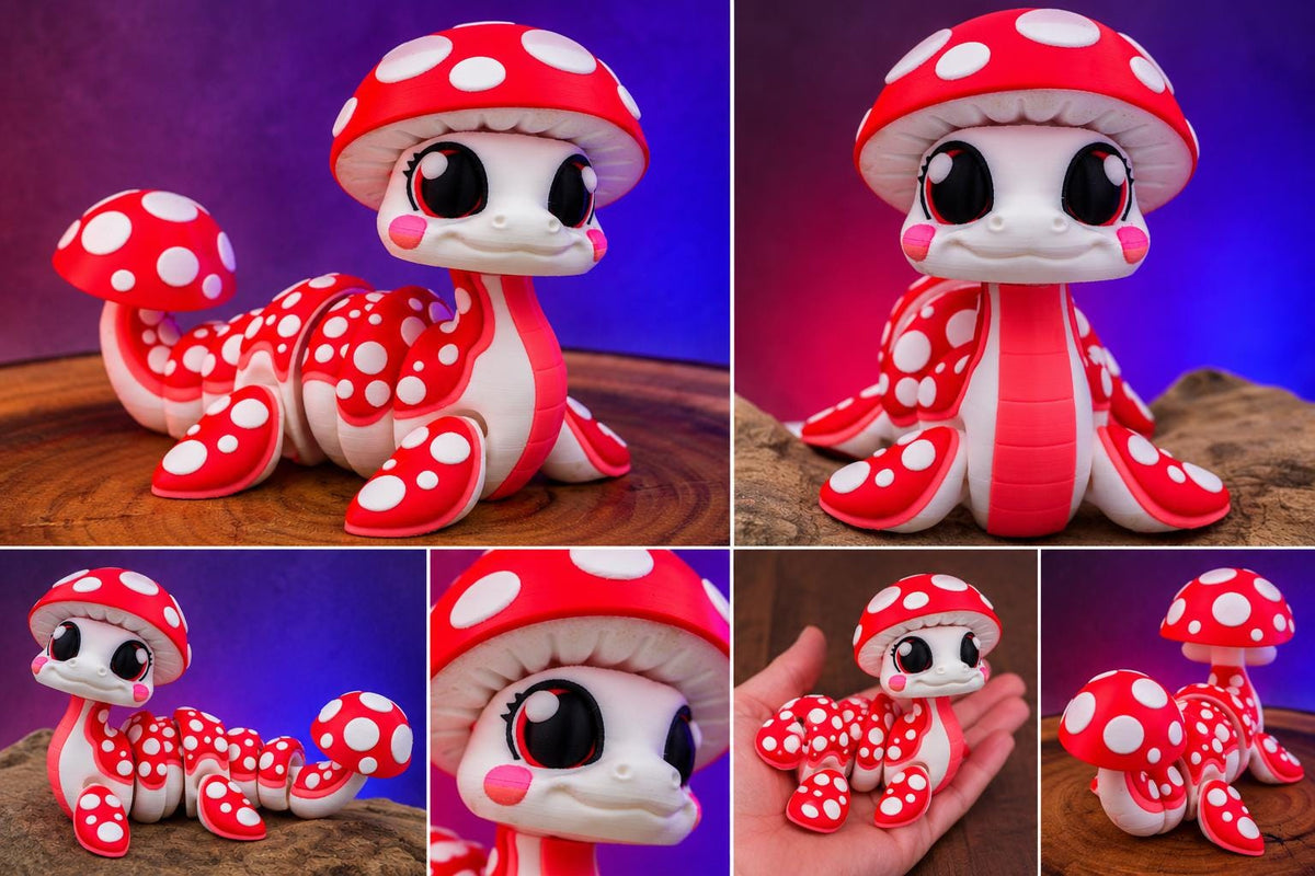 Mushroom Nessie 3D Printed Articulated Desk Toy, Flexible Loch Ness Monster, Cute Cryptid Fidget