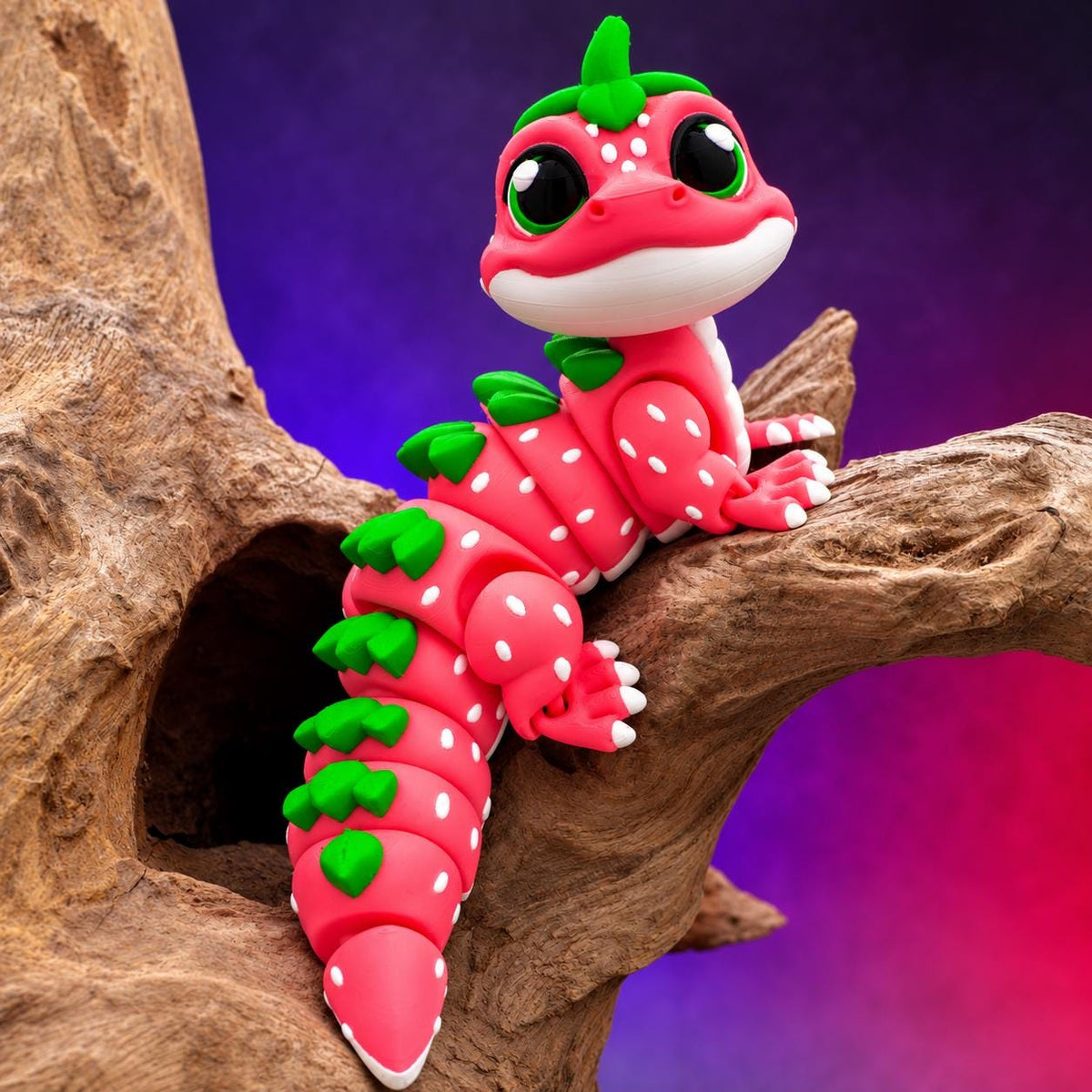 Strawberry Gecko 3D Printed Articulated Fidget Toy, Cute Flexi Gecko, Strawberry Desk Buddy
